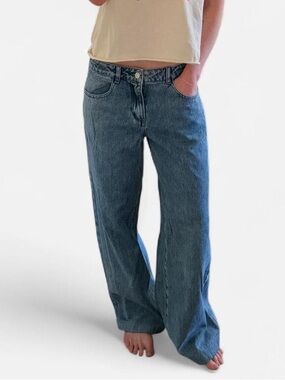 WeWoreWhat low-rise wide-leg blue jeans